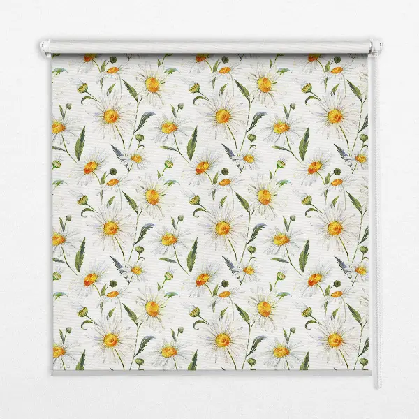 Modern roller blind patterned with daisies
