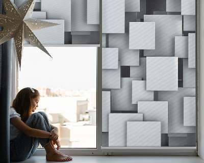 Fabric roller blind gray 3D squares pattern