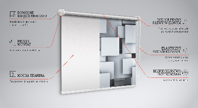 Fabric roller blind gray 3D squares pattern
