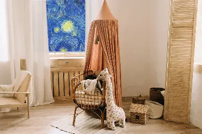 Fabric roller blind painted blue picture design