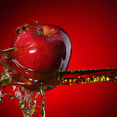 Fabric roller blind An apple doused with water