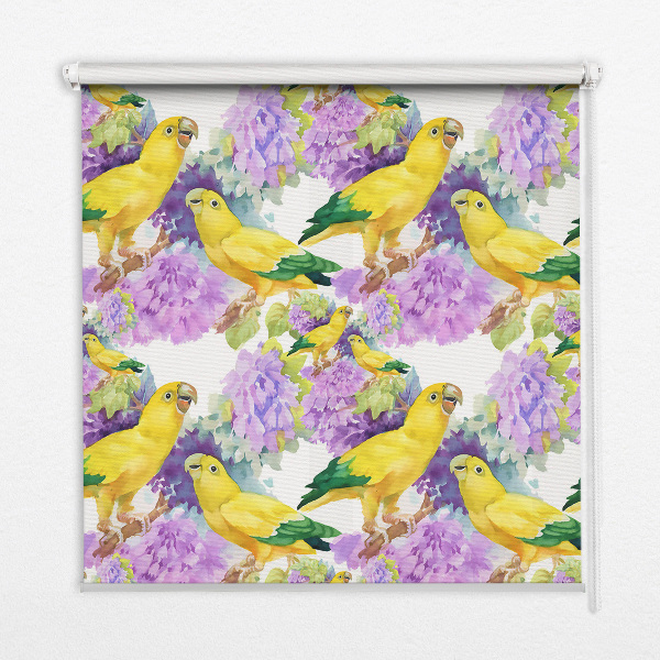 Roller blind for large window Yellow parrots