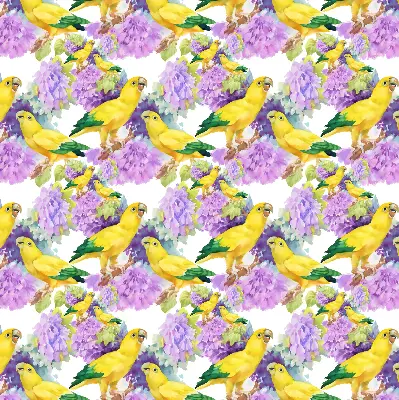 Roller blind for large window with yellow parrots pattern
