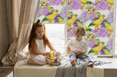 Roller blind for large window Yellow parrots