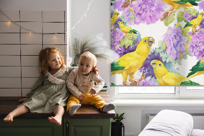 Roller blind for large window Yellow parrots