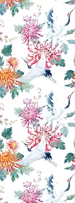 Roller blind for large windows heron and flower print
