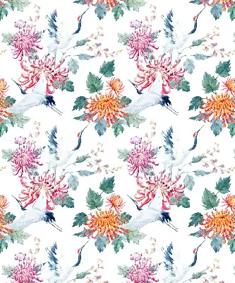 Roller blind for large windows heron and flower print