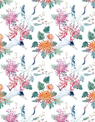 Roller blind for large windows heron and flower print