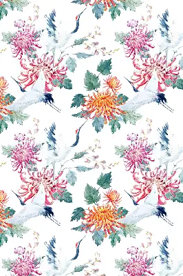 Roller blind for large windows heron and flower print