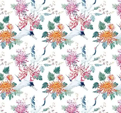 Roller blind for large windows heron and flower print
