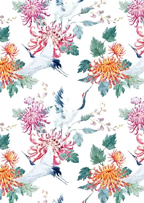 Roller blind for large windows heron and flower print