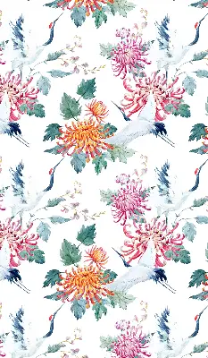Roller blind for large windows heron and flower print