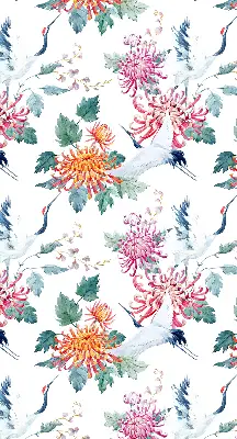 Roller blind for large windows heron and flower print