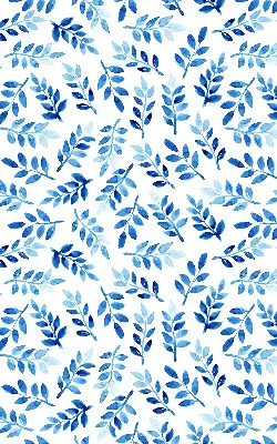Modern roller blind with blue leaves pattern