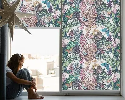 Modern roller blind with butterflies on flowers print