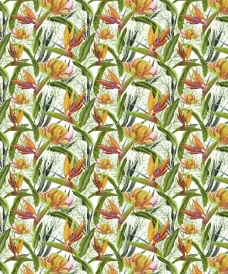 Fabric roller blind with exotic plants print
