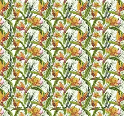 Fabric roller blind with exotic plants print