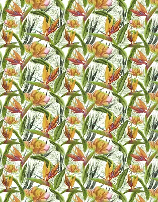 Fabric roller blind with exotic plants print