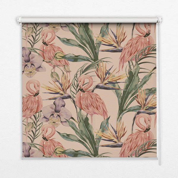 Modern roller blind Flamingos and flowers