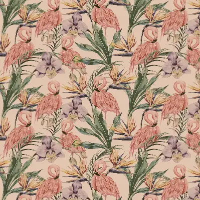 Modern roller blind flamingos and flowers print