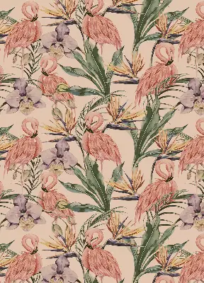 Modern roller blind flamingos and flowers print
