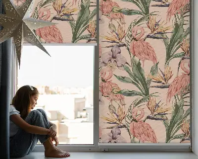 Modern roller blind flamingos and flowers print
