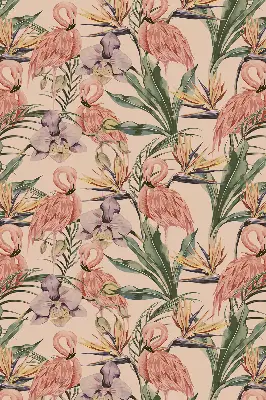 Modern roller blind flamingos and flowers print