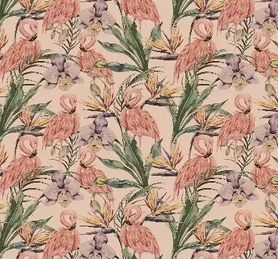 Modern roller blind flamingos and flowers print