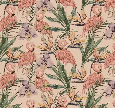 Modern roller blind flamingos and flowers print