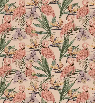 Modern roller blind flamingos and flowers print
