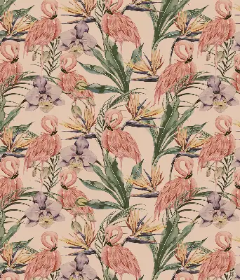 Modern roller blind flamingos and flowers print