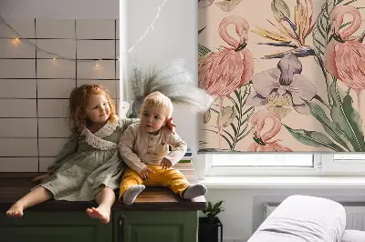 Modern roller blind flamingos and flowers print