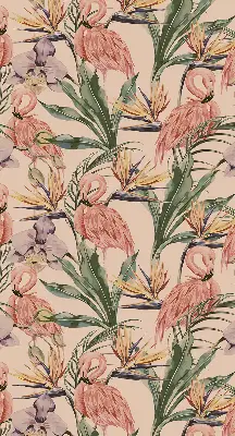 Modern roller blind flamingos and flowers print