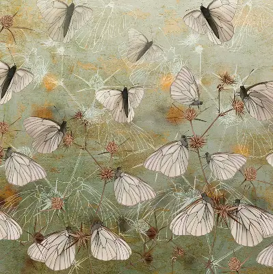 Roller blind for large window butterflies in the meadow pattern