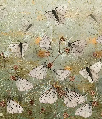 Roller blind for large window butterflies in the meadow pattern