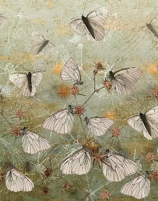 Roller blind for large window butterflies in the meadow pattern