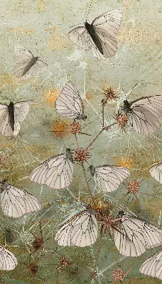 Roller blind for large window butterflies in the meadow pattern