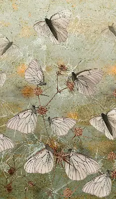 Roller blind for large window butterflies in the meadow pattern