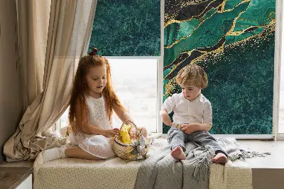 Fabric roller blind in green marble