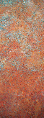 Fabric roller blind in orange sheet metal