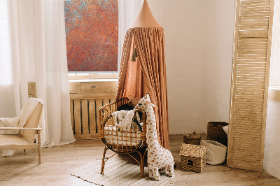 Fabric roller blind in orange sheet metal
