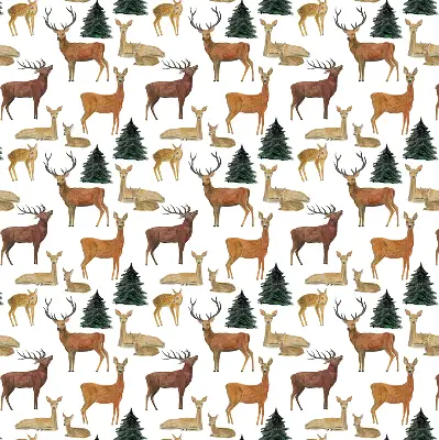 Modern roller blind featuring deer and roe deer print