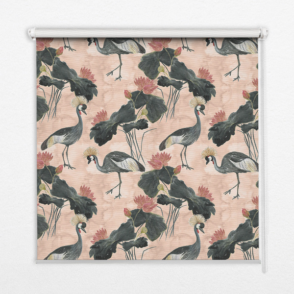 Roller blind for large window Heron on a pink background