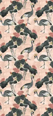Roller blind for large window with heron on a pink background