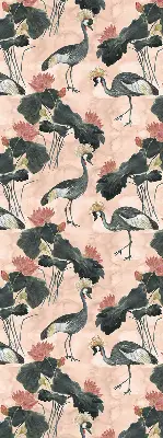 Roller blind for large window with heron on a pink background
