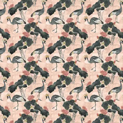 Roller blind for large window with heron on a pink background