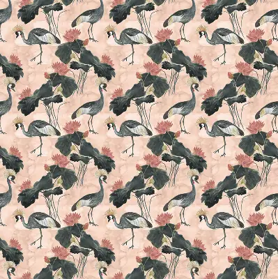 Roller blind for large window with heron on a pink background