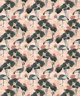 Roller blind for large window with heron on a pink background