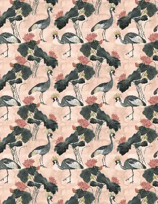 Roller blind for large window with heron on a pink background