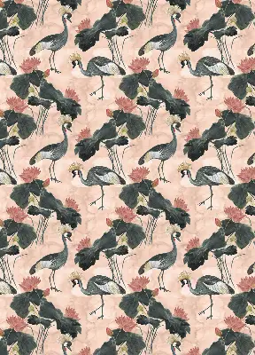 Roller blind for large window with heron on a pink background